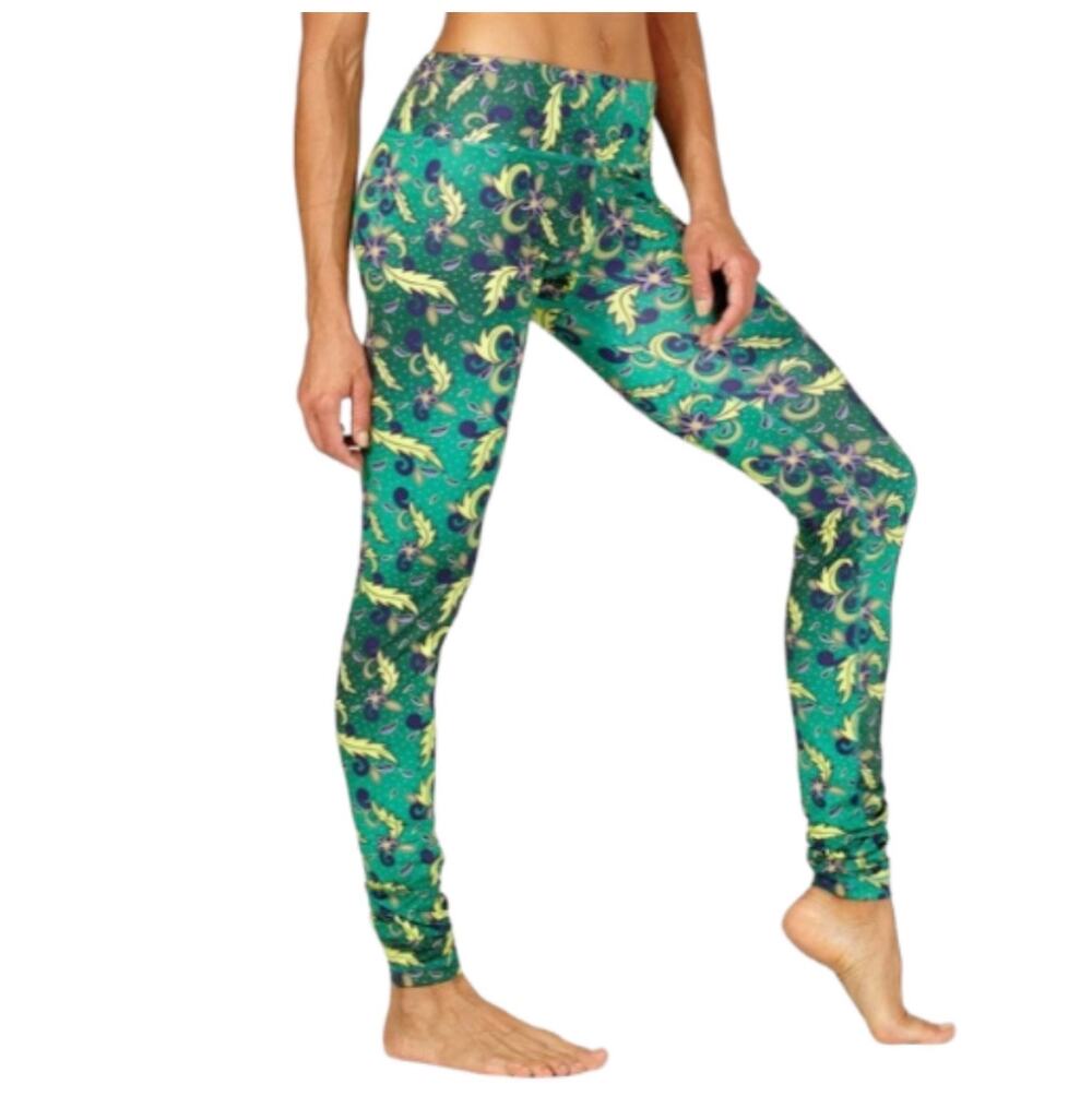 Temple Flower Womens Size 6 Yoga Leggings Empress Wild Lush Floral Print Green